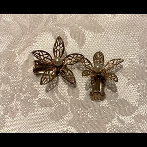 REDUCED Vintage filigree flower clip back earrings